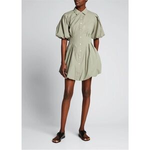Jonathan Simkhai Sage Green Mini Dress with Puff Sleeves